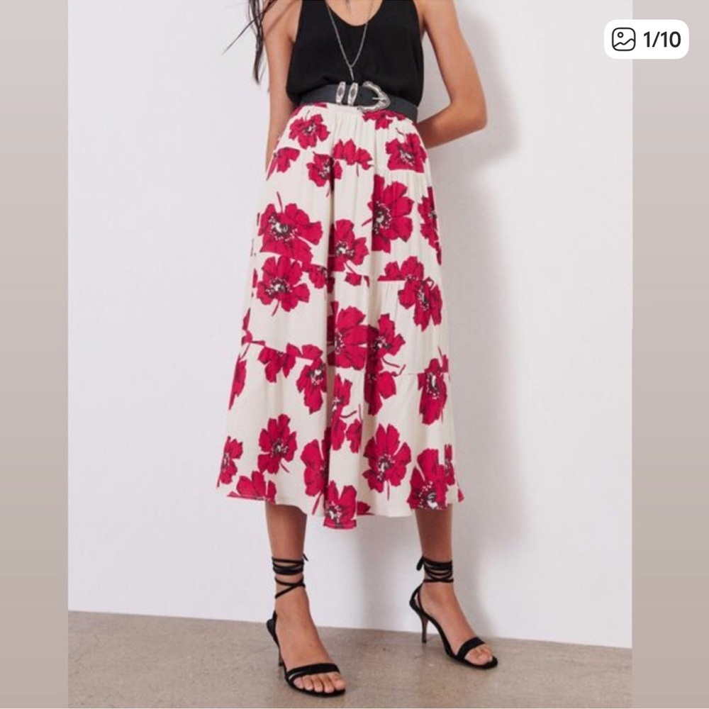 ba&sh Red Floral Maxi Skirt